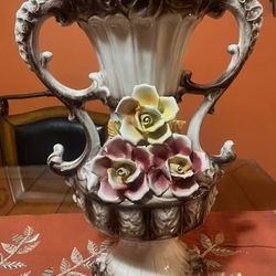 Vintage Capodimonte Italian Porcelain Flowers Vase 17” Tall