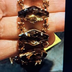 Vtg Taupe Colored Hexagon Stone Bracelet