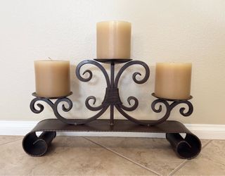 METAL CANDLEHOLDER (20” W x 11” H) with CANDLES!