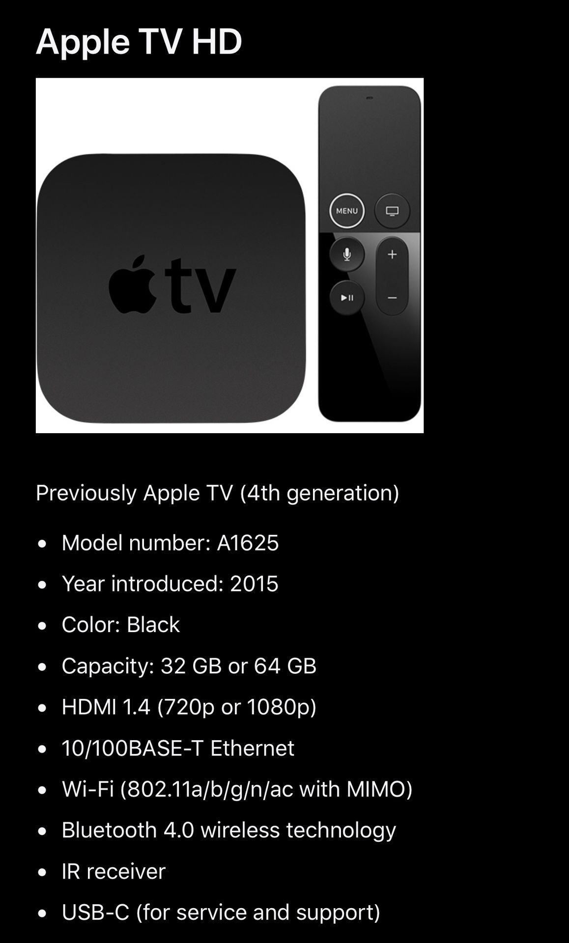 Apple TV HD (Model-A1625) 32GB
