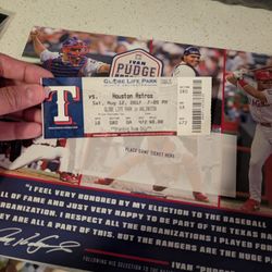 Ivan (Pudge) Rodriguez HOF Celebration At Texas Rangers Ticket Stub And Certificicate