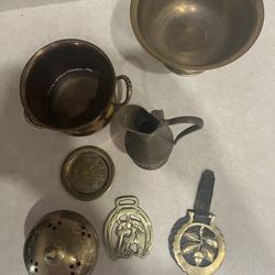 Brass bowls, incense burner and accessories