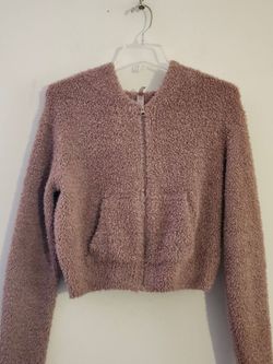 SKIMS Fuzzy Knit Cropped Full-Zip Hoodie Size:S/M Color: Taupe