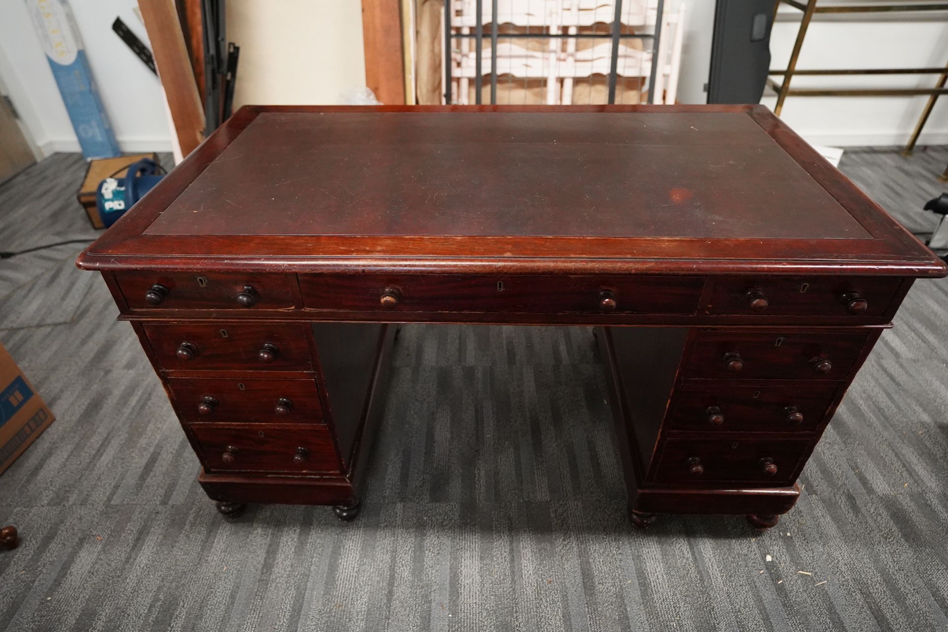 Antique Solid Cherry Wood Partner Desk 19th Century