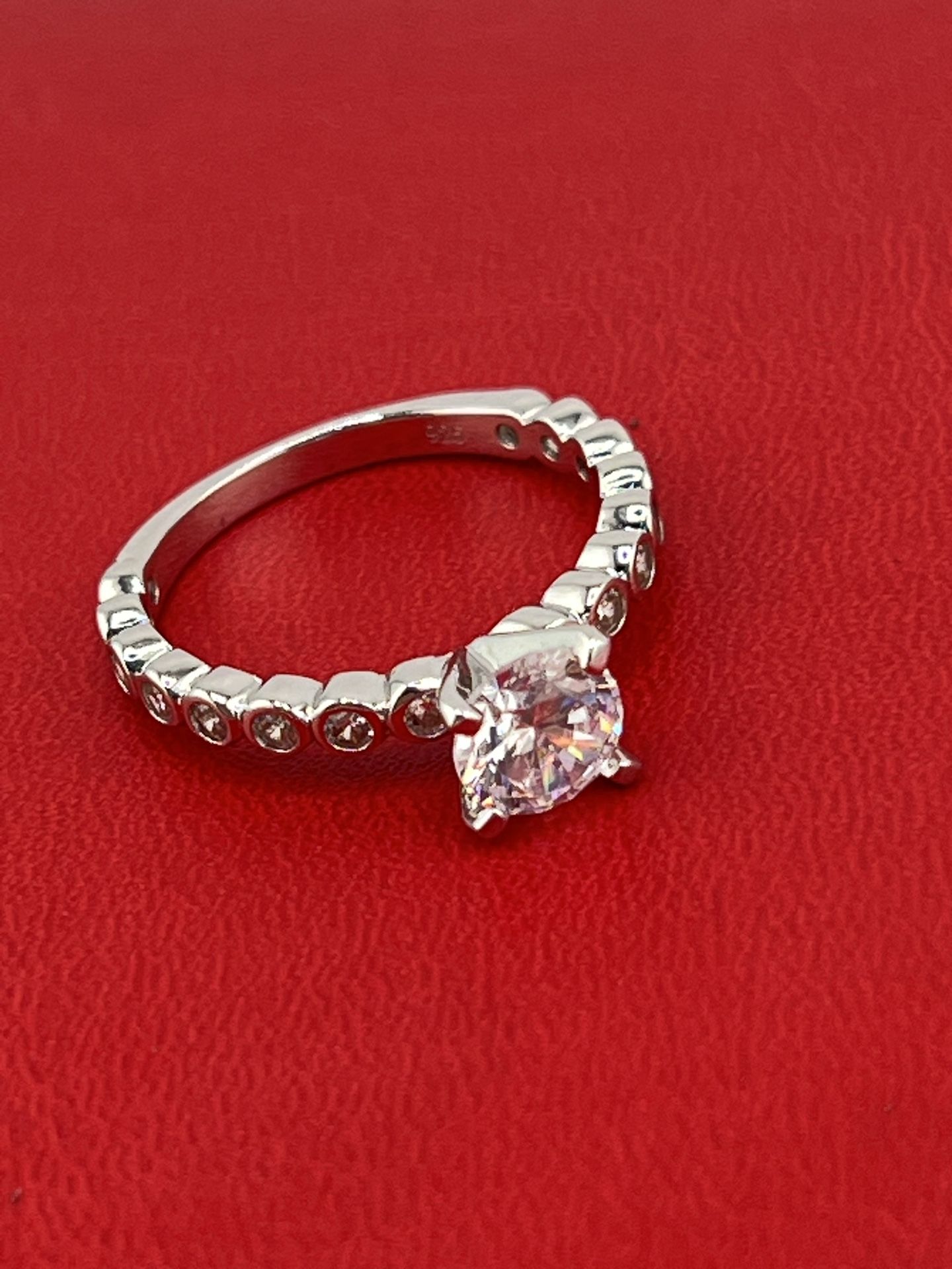 New Sterling Silver 925 Cz Stone White 7mm X 7mm Size 9 Ring Rhodium Plated