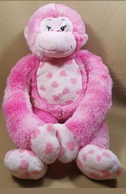 Build a Bear Pink Monkey with Hearts on the Belly