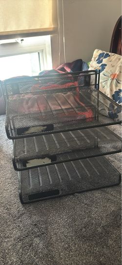 Black Metal Mesh 3-Tier Desk Organizer