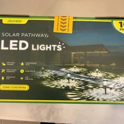 AUVERI Solar Pathway LED Lights — 10 Pack, Cold White, New in Box