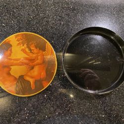 Antique French 19th c. Style Papier Mache Snuff Box, 6.5” diameter, 1.5” high