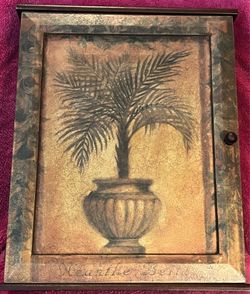 Shari White Neanthe Bella Palm Tree Wooden 16” x 13” x 3.5” Key Storage Box RARE Find! Like NEW!