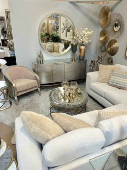  Handmade Modern Beige and Silver Accent Chair