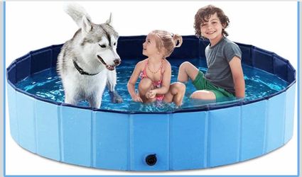 Foldable Dog Pet Bath Pool Collapsible Dog Pet Pool Bathing Tub Kiddie Pool Doggie Wading Pool for Puppy Small Medium Large Dogs Cats and Kids 63"