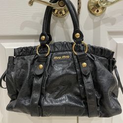 MIU MIU 2Way Handbag Black Leather Used- Authentic