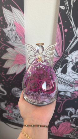 Angel preserved roses in glass light up