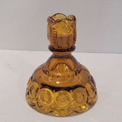 Vintage L.E. Smith Amber Moon and Stars Candle Holder