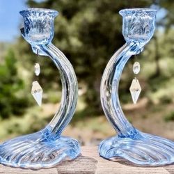 SET OF TWO CAMBRIDGE DEPRESSION GLASS CANDLEHOLDERS 