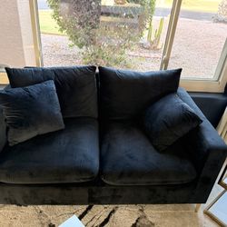 2 - 58 Inch Black Velvet And Gold Couches 