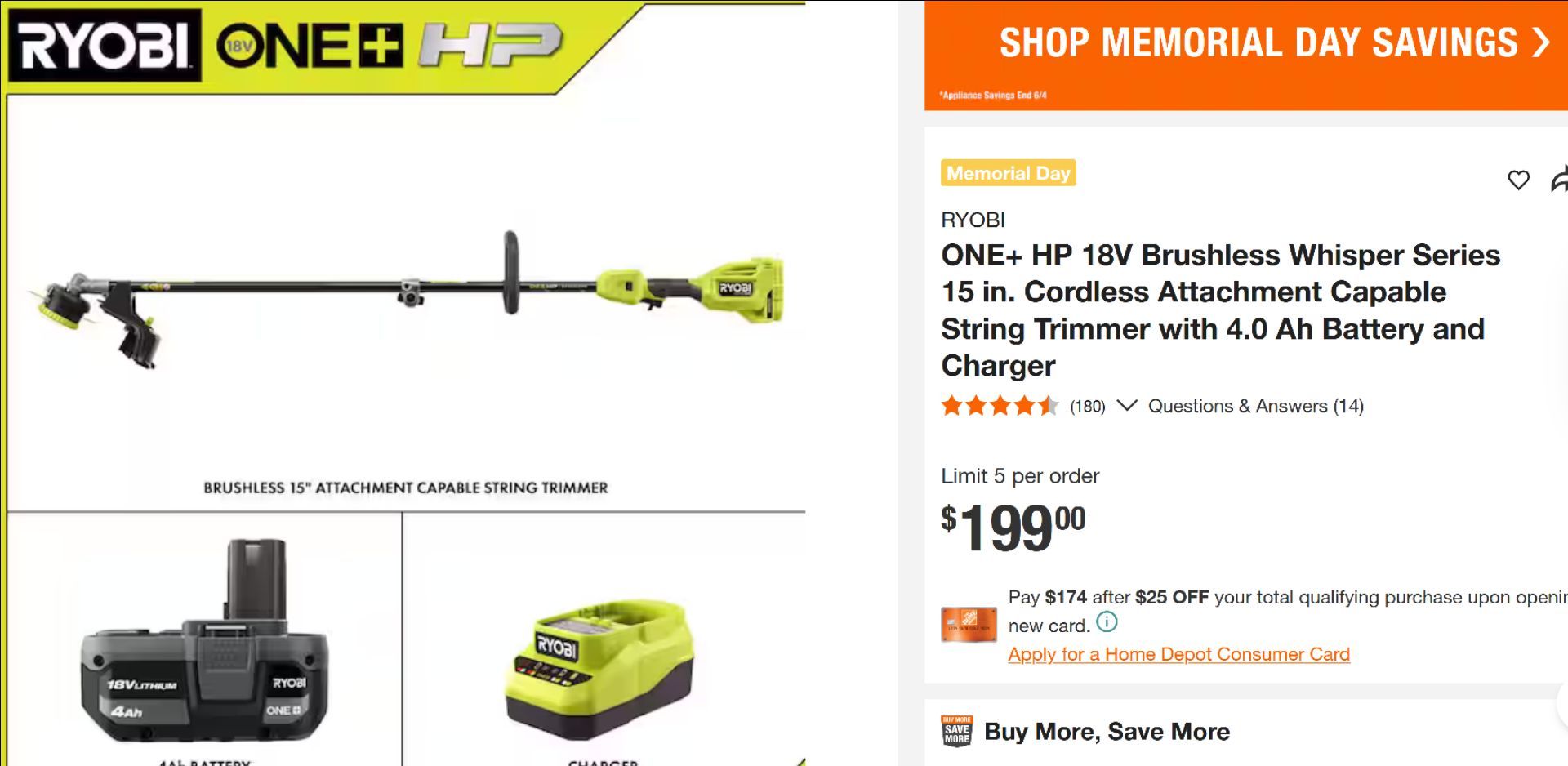 Ryobi one+hp 18v whisper series fifteen inch cordless