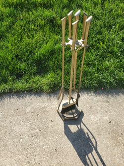 Brass fireplace tool set