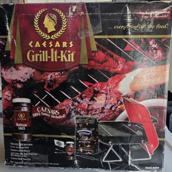CAESARS Grill-It Kit Charcoal Grill with Sauce and 2lb Charcoal | 2 Pc Tool Set