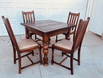 Antique dining set table 6 chairs solid oak expandable table