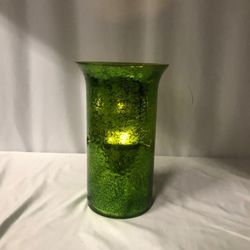 13" Mercury Glass Hurricane with Tray and Microlights by Valerie