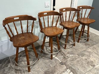 (4) Vintage MCM Colonial Captain Wood Counter Bar Stools
