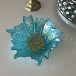 Turquoise Blue Flower Glass Bowl 