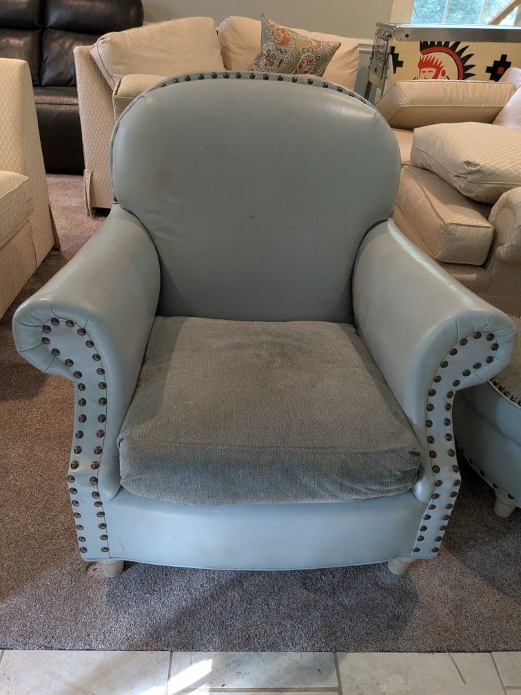 Blue Leather Chair And Ottoman (ACCEPTING OFFERS!)