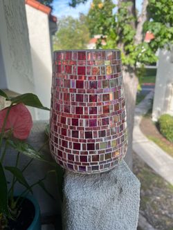 Red Mosaic Glass Candle Holder Vase - 2 items