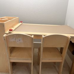 Solid Kids Art Desk Table With Two Chairs 