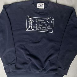 Vintage Y2K Red Sox And Whoever Beats Yankees Crewneck Sweatshirt Size 2XL Navy 