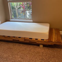 Twin Mattress and Handmade Wooden Platform 