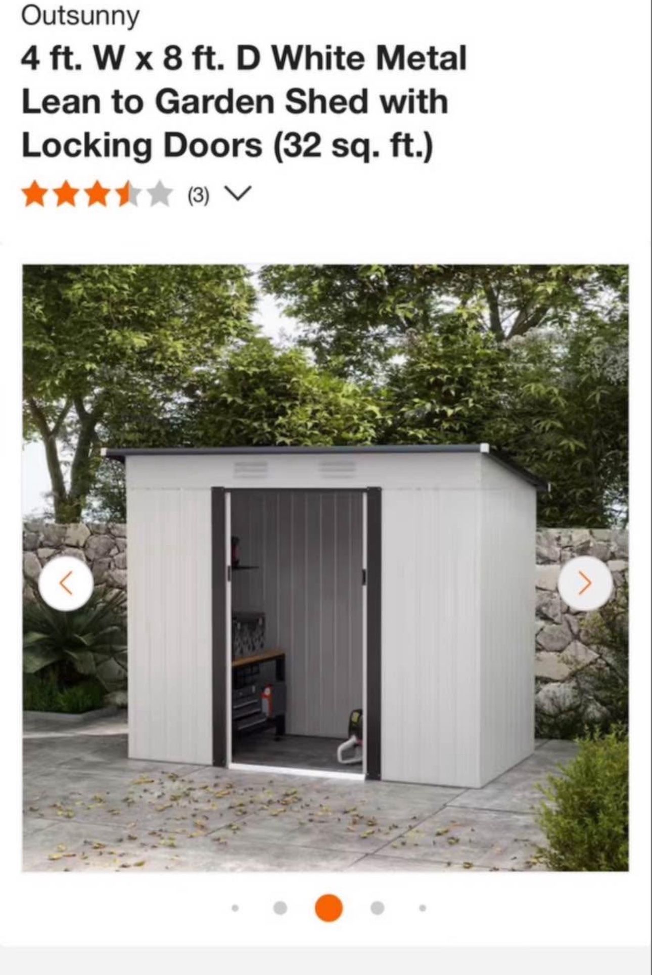 Outsunny 4ft W x 8ft D. White Metal Lean Shed With Locking doors