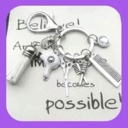 Brand New Hairdresser/Stylist Super Cute White Keychain Clip With Jewel 💎 