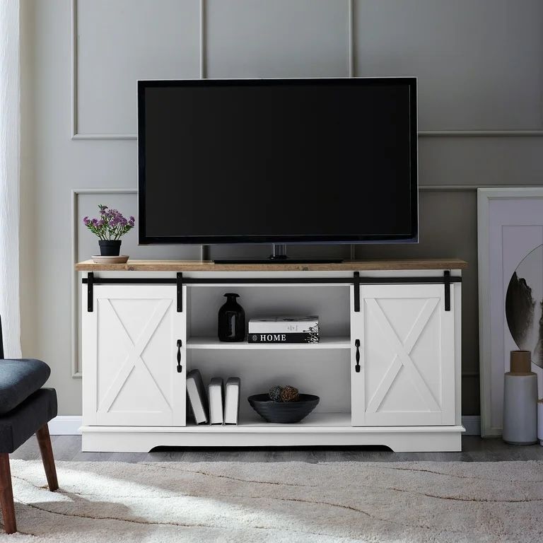 Walker Edison Farmhouse Sliding Barn Door TV Stand for TVs up to 65" (58”x16”x28”)