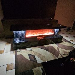 NEW LUXURY FIREPLACE AND TV STAND MIRRORED BLACK AND WHITE AVAILABLE FIT TV 100" NEON LIGHTS CONTROL,BLUETOOTH, SPEAKERS, SIMULATOR FIRE,HEATER, 71"16