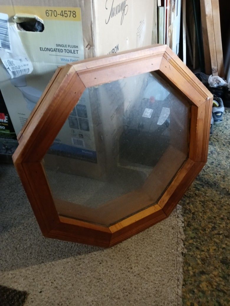 2 Fixed Octagon Decorative Window Wood. Natural Unstained Frame.