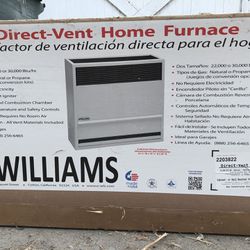 Home furnace, Williams, ( brand new) model 22,000 BTU/Hr - Natural/ Natural Gas. Thermostat included