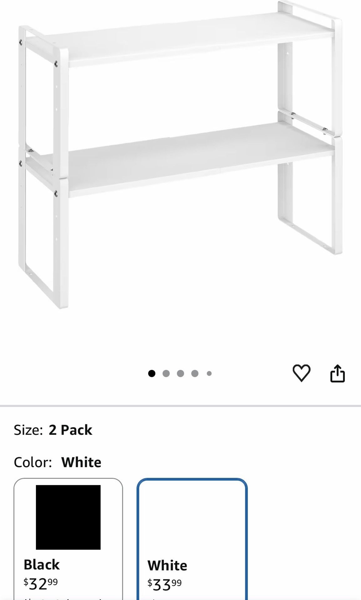 2 Pack Expandable Cabinet Organizer Shelves, 88lbs High Weight Capacity, Stackable Heavy-Duty Metal Storage Rack, Adjustable Cabinet Shelf for Kitchen