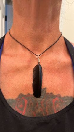 Black Feather Pendant Cord Necklace