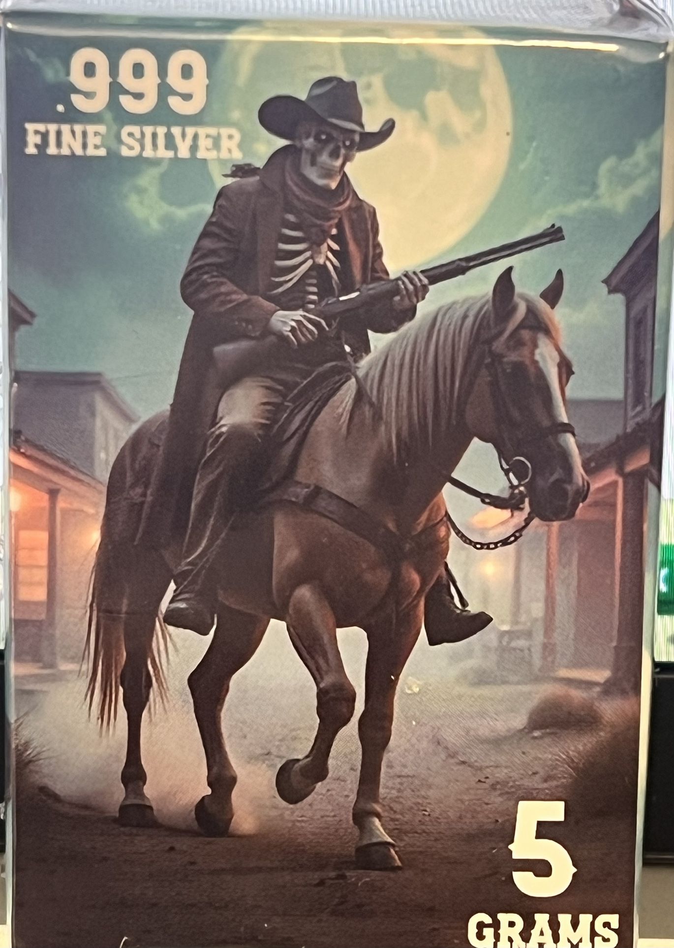 Wild West Skeleton Cowboy Design Fractional Silver Art Bar • Limited Mintage #829/3000 • 5 Grams Pure Silver (.999 Fine) NEW SEALED