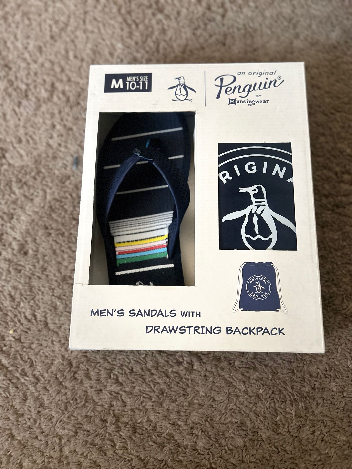 Original Penguin Men’s Sandals With Drawstring Backpack