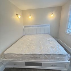 King Size White Wood Bed  Frame 
