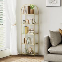 Bookshelf Arched Display Racks, Metal Bookcase, Gold