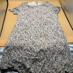 Olivaceous Blue And Brown Flowers Dress Size Medium 