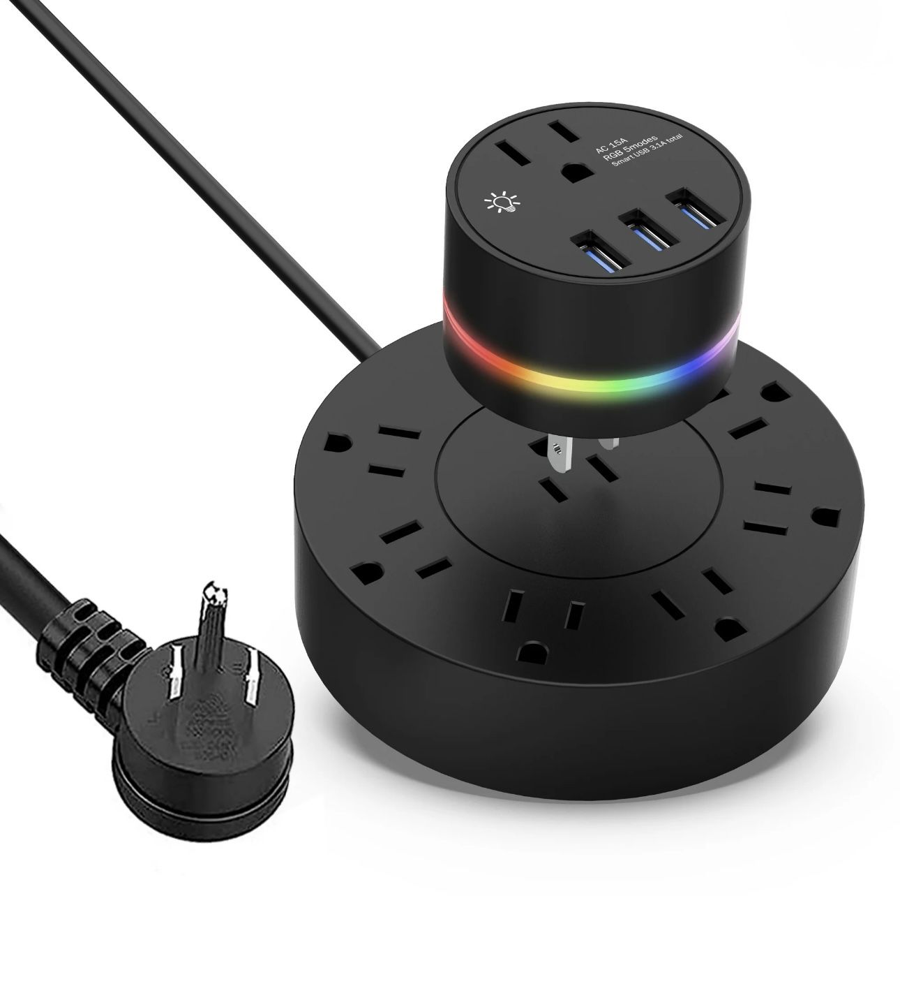 Set Of 2 Power Strip And USB Wall Charger With Sensor Night Light, 9 AC Outlets 3 USB Ports Powers Strip, Extension Cord, Overload Protection, Compact
