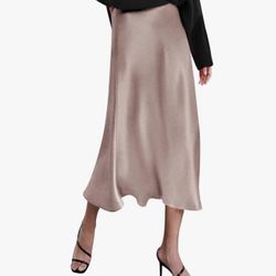 Zeagoo Skirts for Women Jacquard High Waist Skirt Midi Skirt Satin Size Small