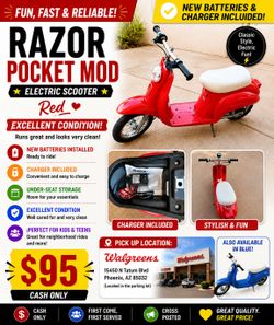 Razor Pocket Mod Electric Scooter – Red – New Batteries & Charger – Excellent Condition – $95