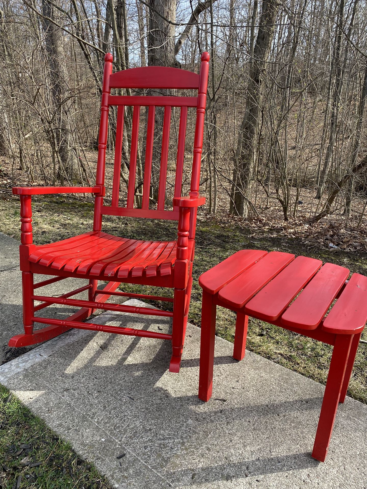Somer’s Pointe Red Patio Rocking Chair and matching side Table